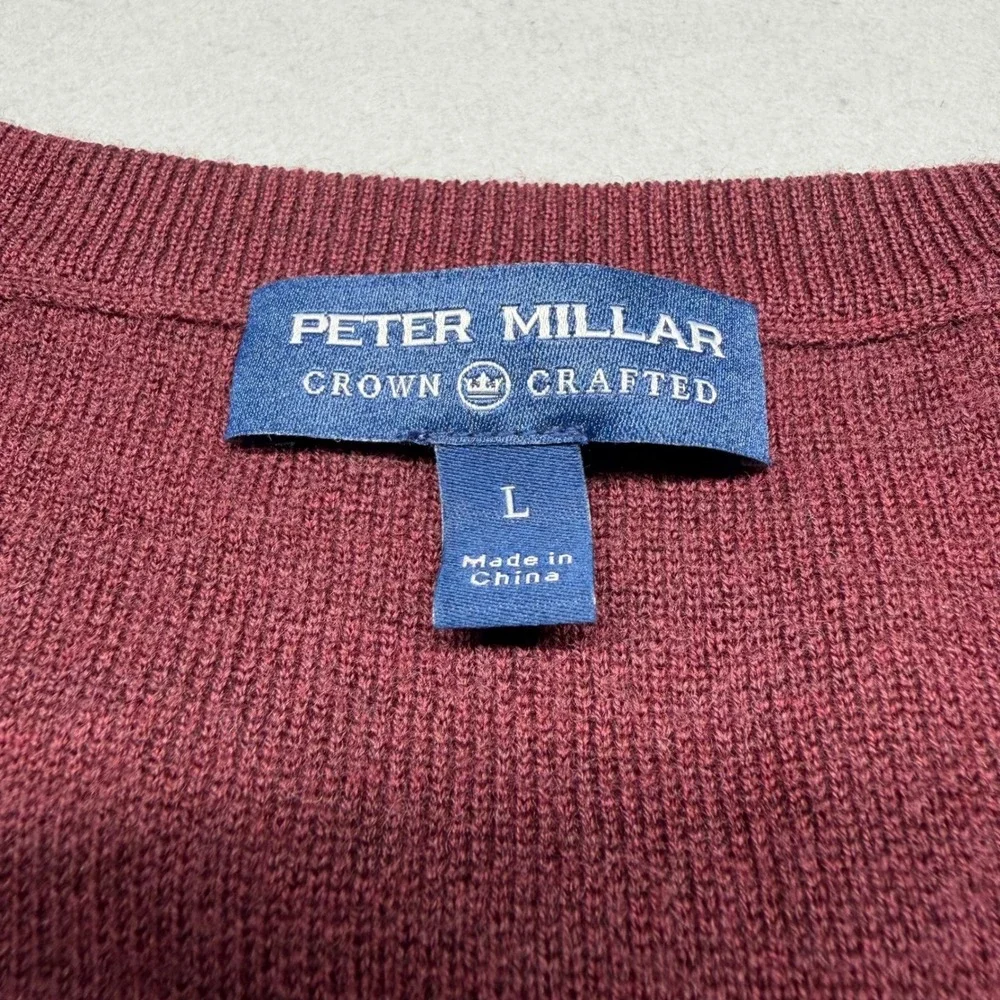 Peter Millar Crown Crafted Mens Large Burgundy Merino Wool V-Neck Sweater
